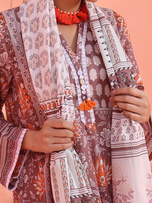 2Pc Printed Pret Shirt Dupatta Lawn Brown - OW2P-2401022