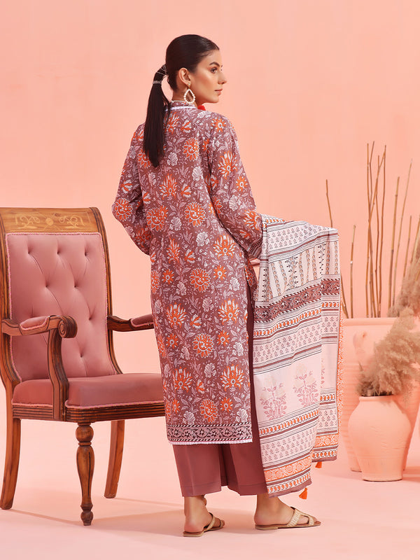 2Pc Printed Pret Shirt Dupatta Lawn Brown - OW2P-2401022