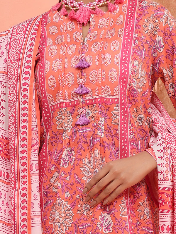 2Pc Printed Pret Shirt Dupatta Lawn Peach - OW2P-2401025