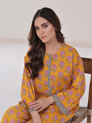 2Pc Printed Pret Shirt Trouser Lawn Mustard - OW2P-2401034