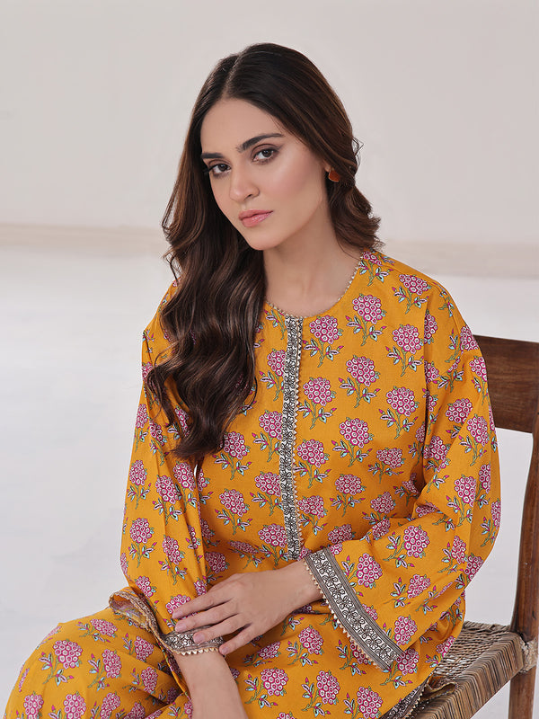 2Pc Printed Pret Shirt Trouser Lawn Mustard - OW2P-2401034
