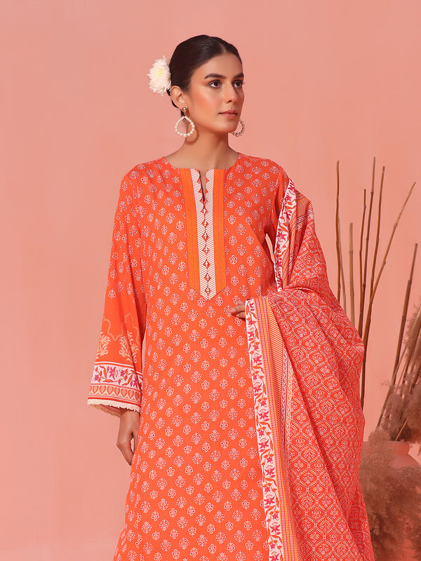 2Pc Printed Pret Shirt Dupatta Lawn Orange - OW2P-2401037