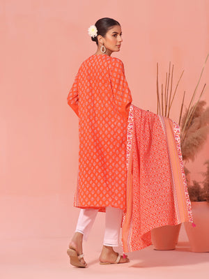 2Pc Printed Pret Shirt Dupatta Lawn Orange - OW2P-2401037