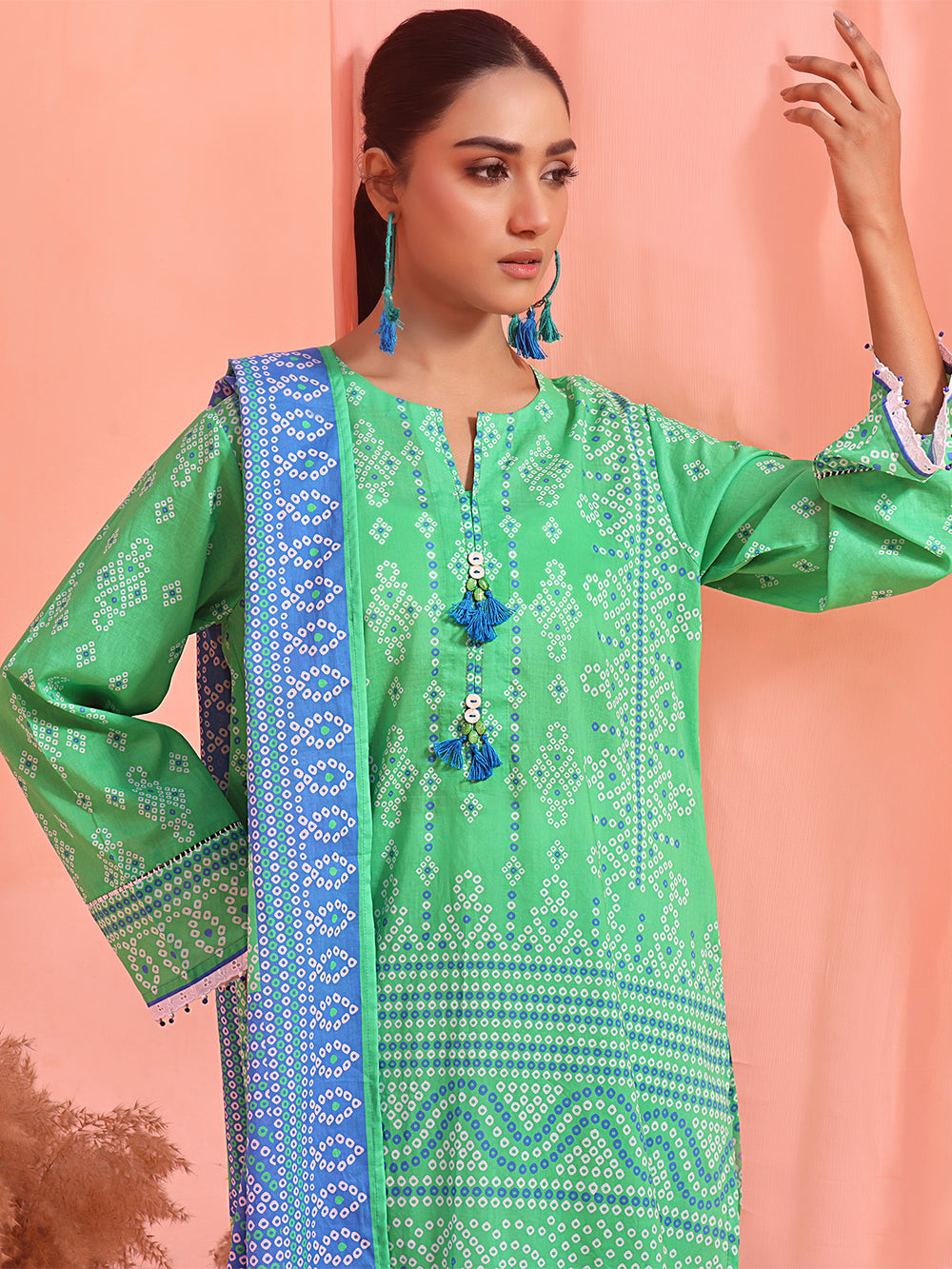 2Pc Printed Pret Shirt Dupatta Lawn Green - OW2P-2401039