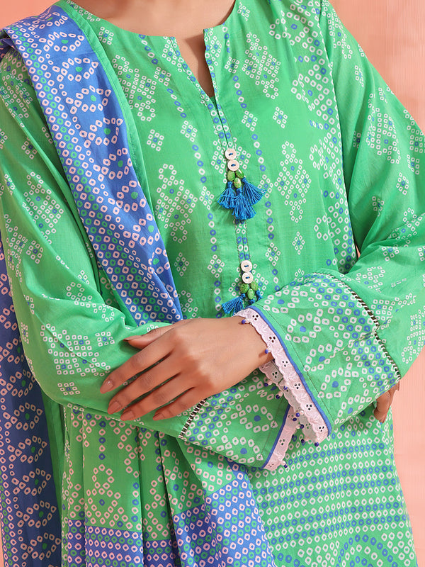 2Pc Printed Pret Shirt Dupatta Lawn Green - OW2P-2401039