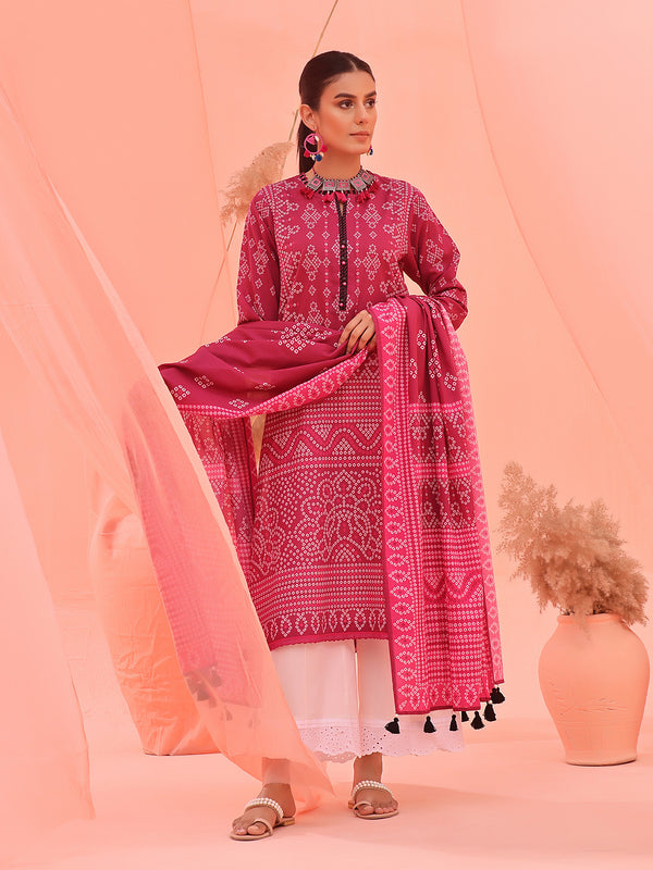 2Pc Printed Pret Shirt Dupatta Lawn Magenta - OW2P-2401040