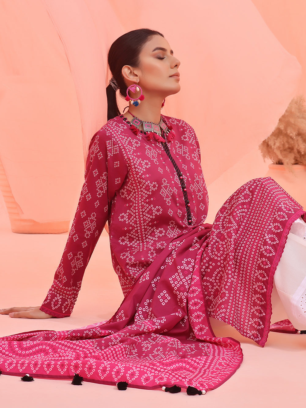 2Pc Printed Pret Shirt Dupatta Lawn Magenta - OW2P-2401040