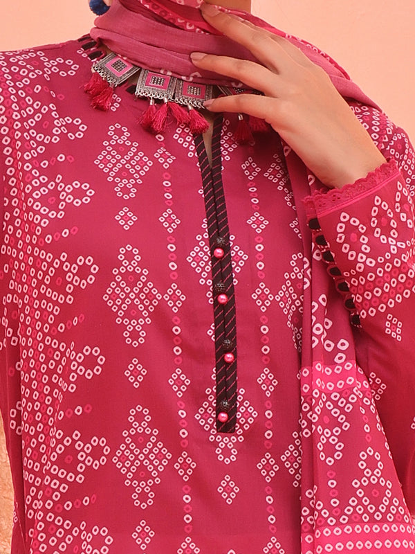 2Pc Printed Pret Shirt Dupatta Lawn Magenta - OW2P-2401040