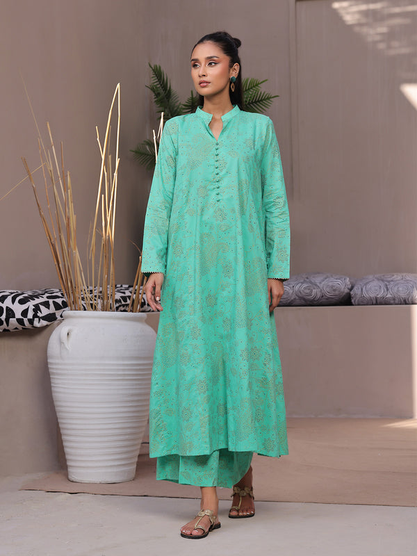 2Pc Printed Pret Shirt Trouser Lawn Sea Green - OW2P-2404001