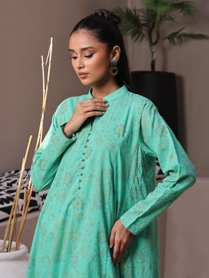 2Pc Printed Pret Shirt Trouser Lawn Sea Green - OW2P-2404001