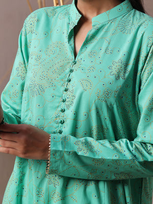 2Pc Printed Pret Shirt Trouser Lawn Sea Green - OW2P-2404001