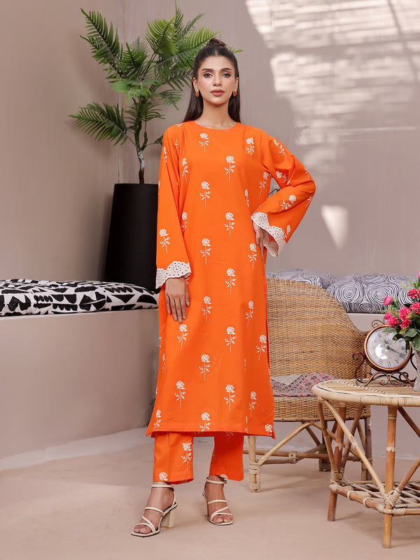 2Pc Printed Pret Shirt Trouser Lawn Orange - OW2P-2404005
