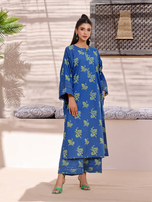2Pc Printed Pret Shirt Trouser Lawn Blue & Green - OW2P-2404006