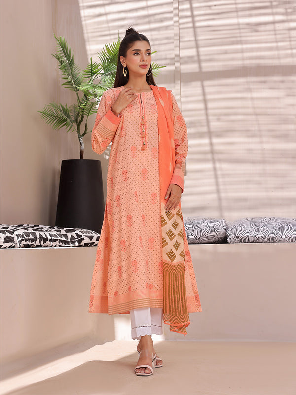 2Pc Printed Pret Shirt Dupatta Lawn Peach - OW2P-2404007