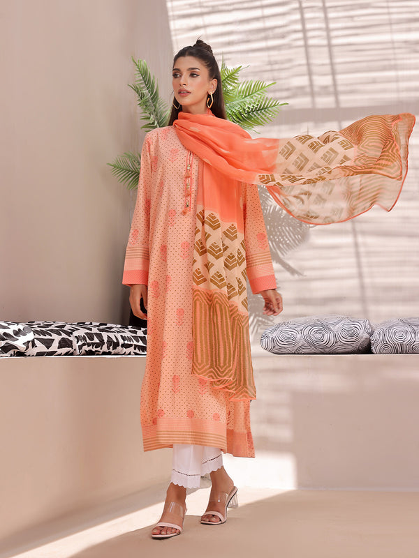 2Pc Printed Pret Shirt Dupatta Lawn Peach - OW2P-2404007