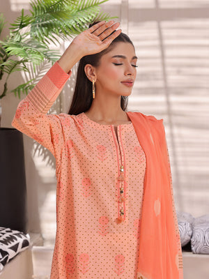 2Pc Printed Pret Shirt Dupatta Lawn Peach - OW2P-2404007