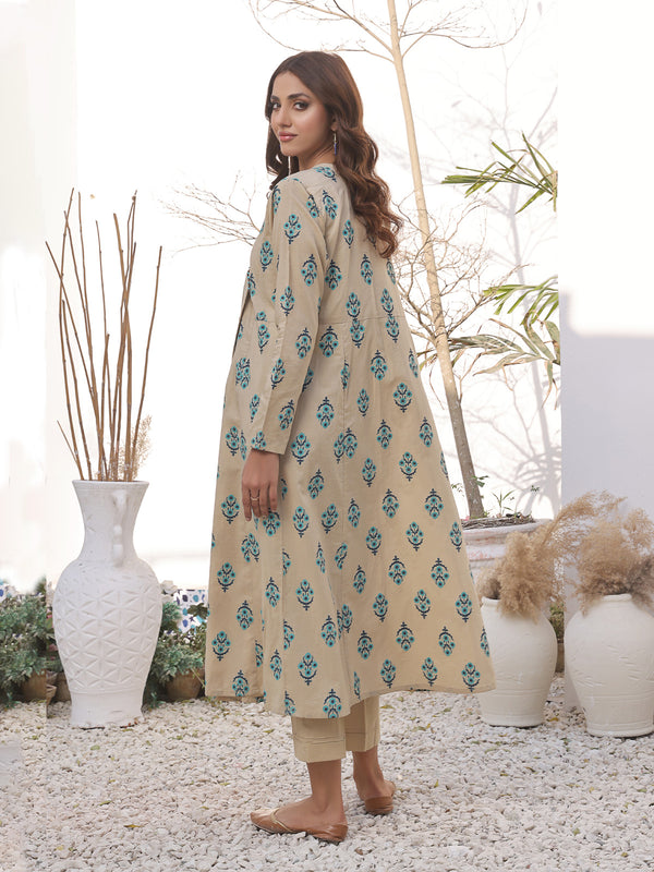 2Pc Printed Pret Shirt Dupatta Lawn Beige & Ferozi - OW2PG-2310030