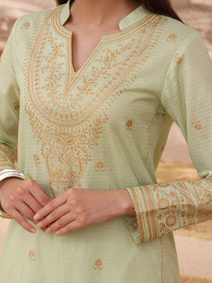 1Pc Printed Pret Kurti Dobby Green - OWKT-2308002