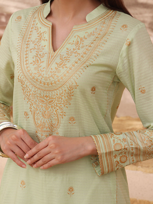 1Pc Printed Pret Kurti Dobby Green - OWKT-2308002