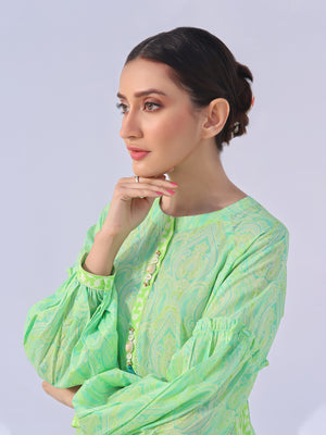 1Pc Printed Pret Kurti Lawn Lime Green - OWKT-2401005
