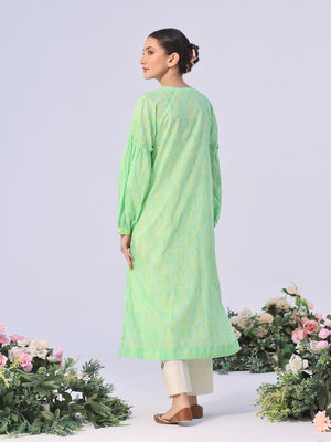 1Pc Printed Pret Kurti Lawn Lime Green - OWKT-2401005