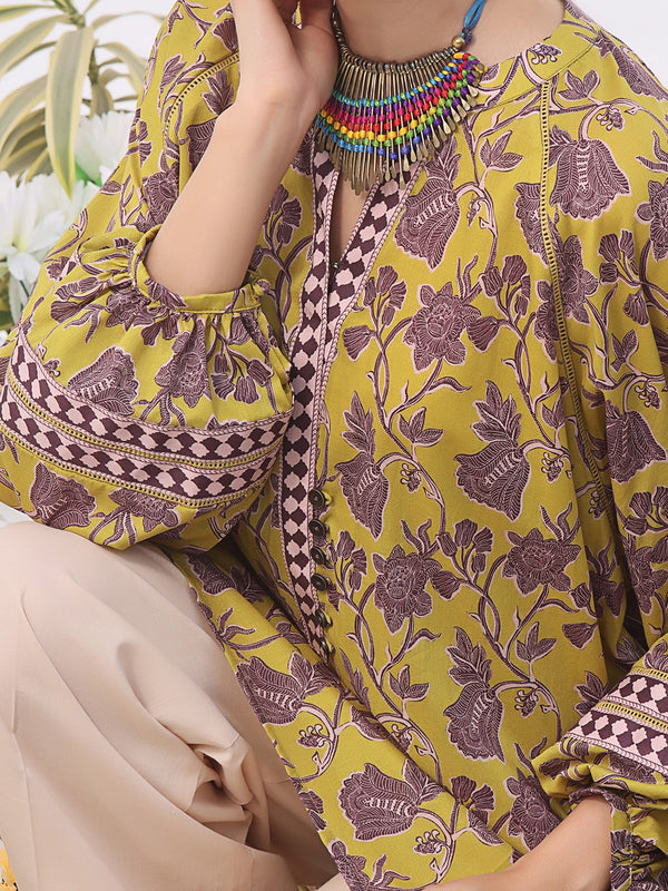 1Pc Printed Pret Kurti Lawn Mehndi - OWKT-2401006