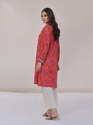 1Pc Printed Pret Kurti Lawn Orange - OWKT-2401008
