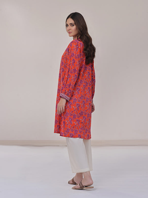 1Pc Printed Pret Kurti Lawn Orange - OWKT-2401008