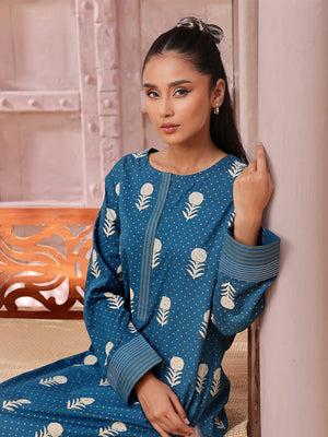 1Pc Printed Pret Kurti Lawn Teal - OWKT-2404002