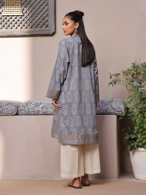 1Pc Printed Pret Kurti Lawn Grey - OWKT-2404003