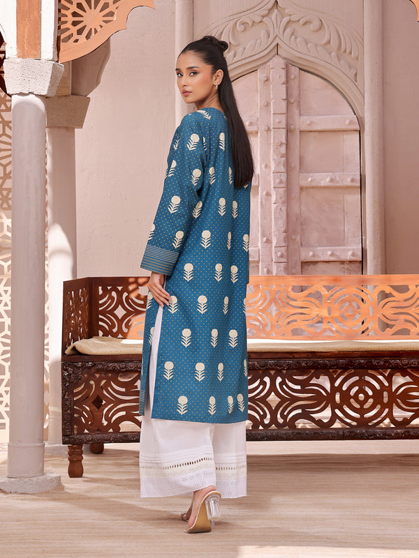 1Pc Printed Pret Kurti Lawn Teal - OWKT-2404002