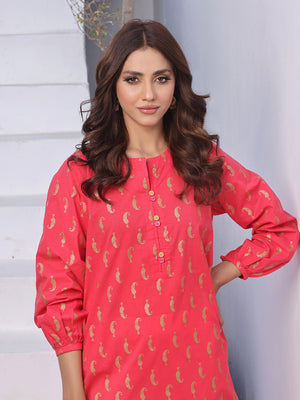 1Pc Printed Pret Kurti Lawn Red - OWKTG-2310009