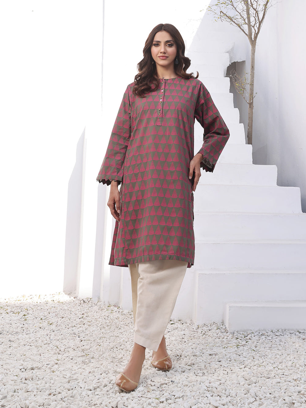1Pc Printed Pret Kurti Lawn Mehndi - OWKTG-2310011