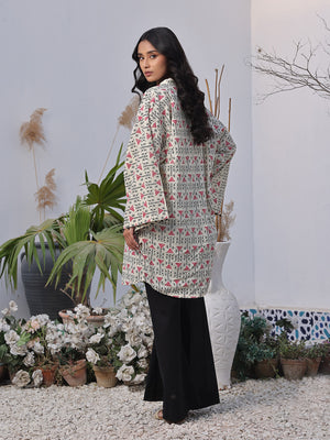 1Pc Printed Pret Kurti Lawn Off White & Brown - OWKTG-2310013