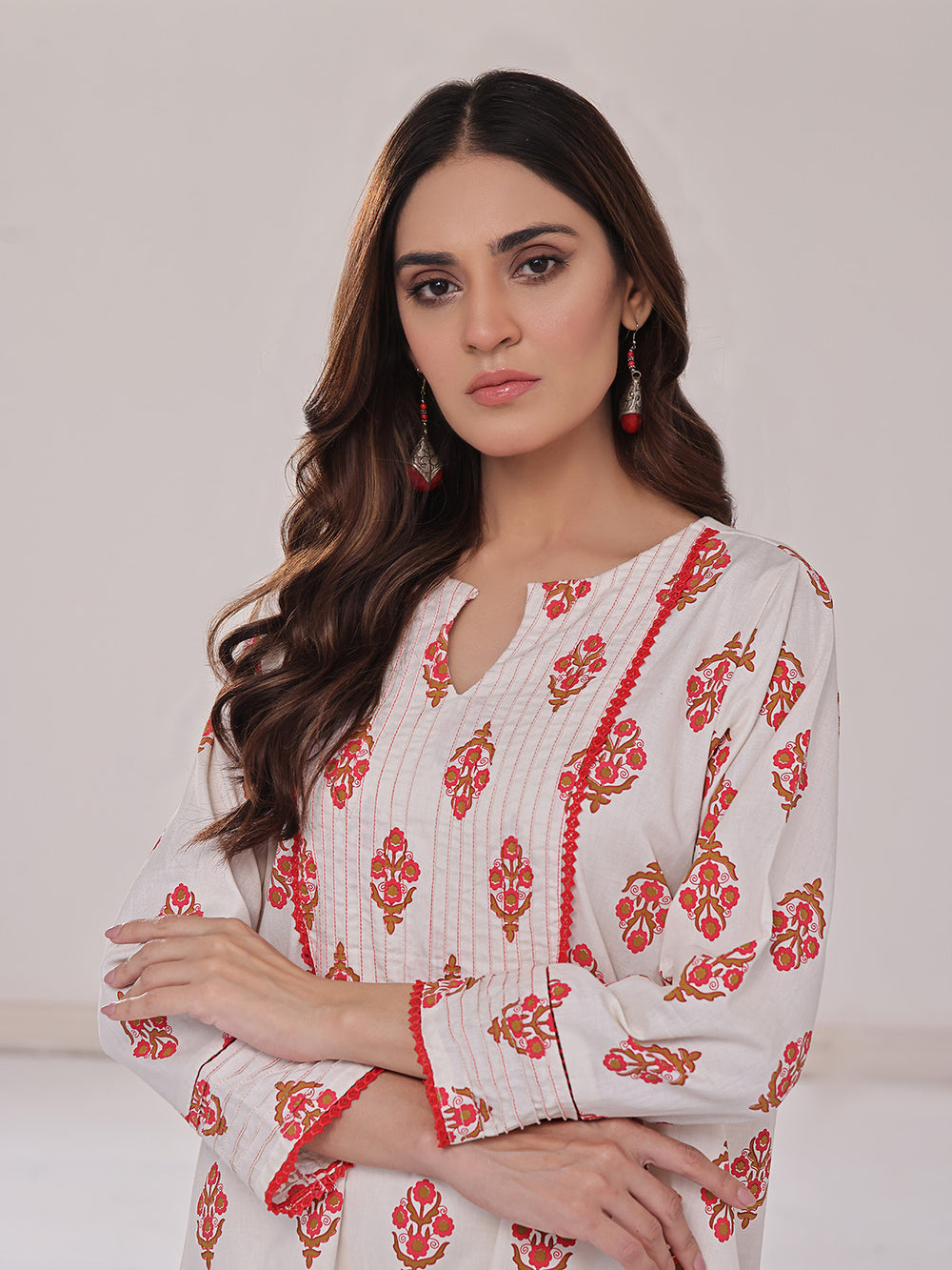 1Pc Printed Pret Kurti Lawn Off White - OWKTG-2310029-1