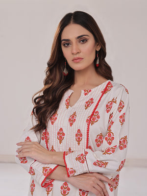 1Pc Printed Pret Kurti Lawn Off White - OWKTG-2310029-1