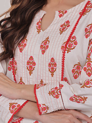 1Pc Printed Pret Kurti Lawn Off White - OWKTG-2310029-1