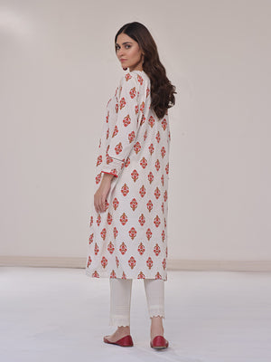 1Pc Printed Pret Kurti Lawn Off White - OWKTG-2310029-1