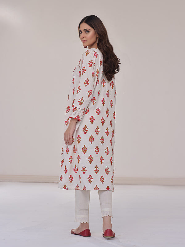 1Pc Printed Pret Kurti Lawn Off White - OWKTG-2310029-1