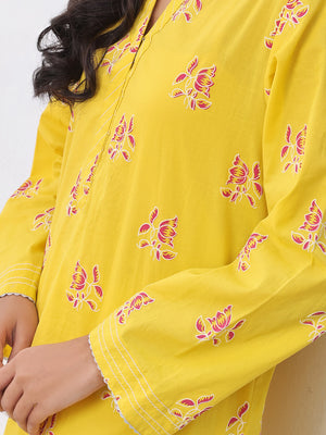 1Pc Printed Pret Kurti Lawn Yellow - OWKTG-2310031-1
