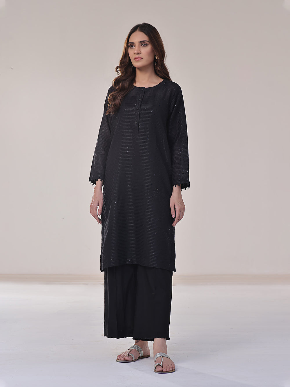 1Pc Solid Pret Kurti Dobby Black - OWKTG-2309026