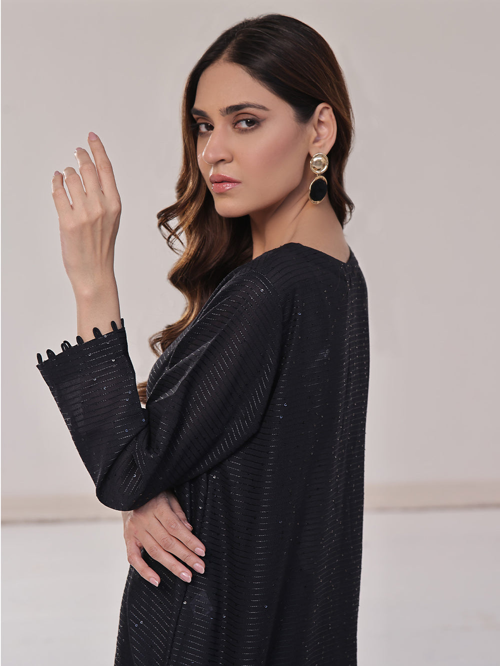 1Pc Solid Pret Kurti Dobby Black - OWKTG-2309026