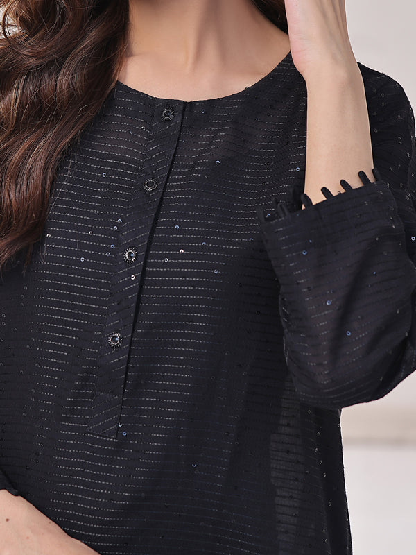 1Pc Solid Pret Kurti Dobby Black - OWKTG-2309026