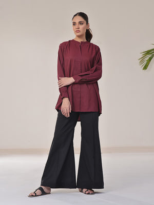 1Pc Solid Fusion Top Cotton Maroon - OWTPG-2309025