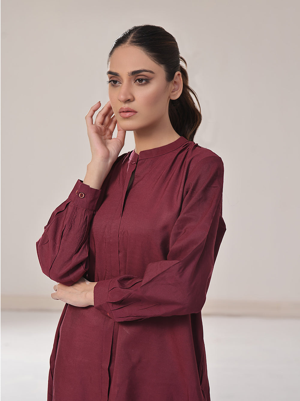 1Pc Solid Fusion Top Cotton Maroon - OWTPG-2309025