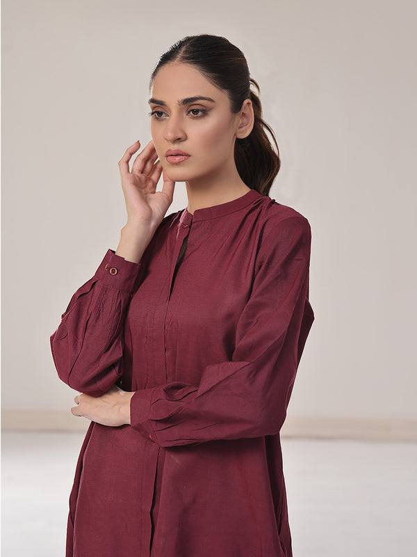 1Pc Solid Fusion Top Cotton Maroon - OWTPG-2309025