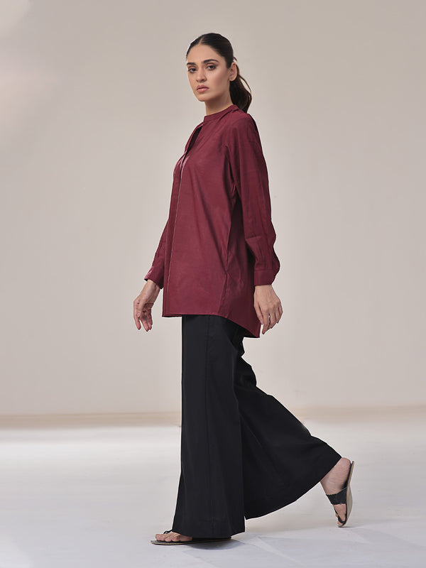 1Pc Solid Fusion Top Cotton Maroon - OWTPG-2309025