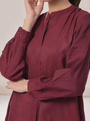 1Pc Solid Fusion Top Cotton Maroon - OWTPG-2309025