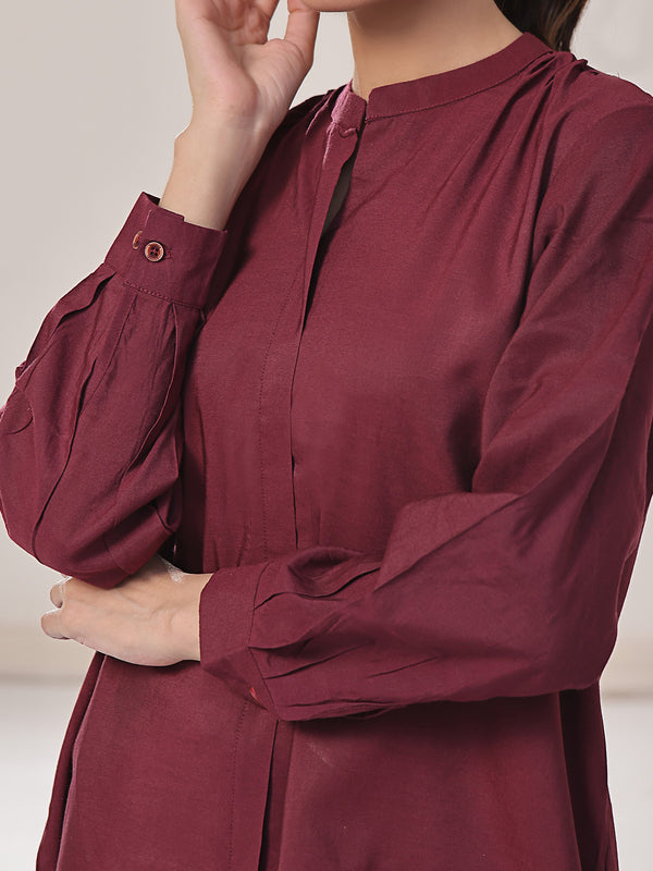 1Pc Solid Fusion Top Cotton Maroon - OWTPG-2309025