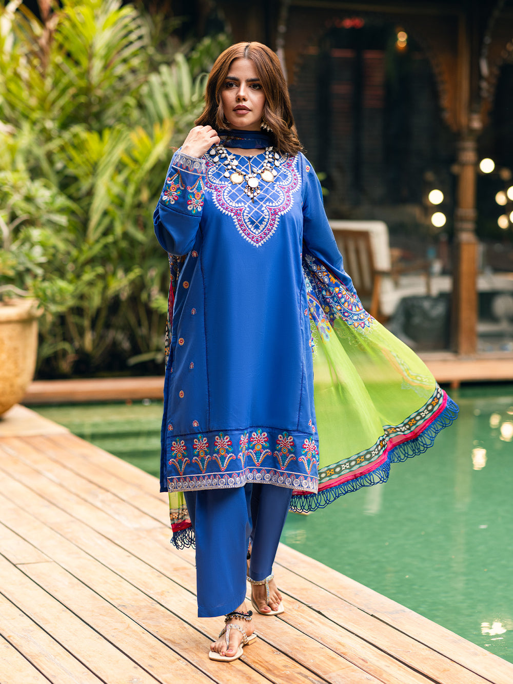 3Pc Embroidered Unstitched Cambric Blue - ODCE3P-6105-A
